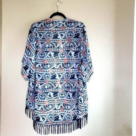 Disney Moana Womens Top Blue S Fringe Kimono Open Front - Picture 5 of 6